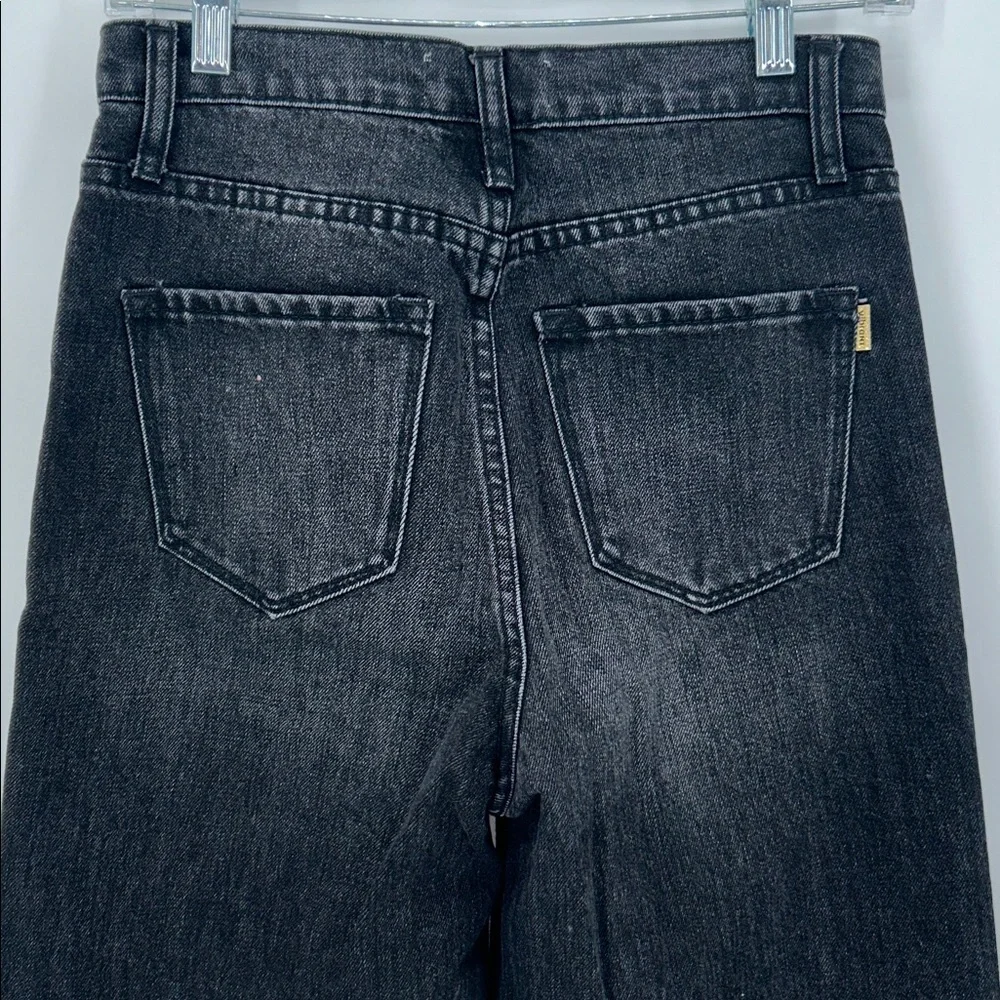 Vibrant M.I.U. Jeans Women's Juniors Size 1 Black Distressed High Rise Wide Leg - Picture 4 of 12
